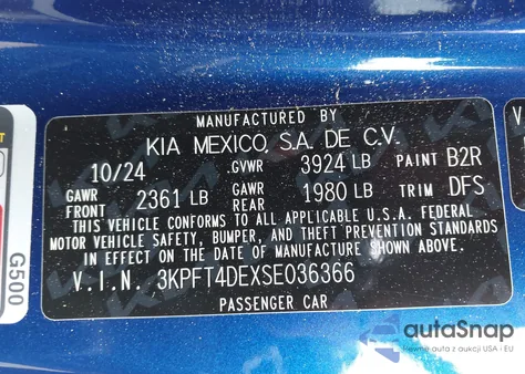 2025 Kia K4 Lxs z USA, uszkodzony, nr VIN 3KPFT4DEXSE036366